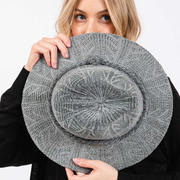 Gray Chenille Pattern Fedora Hat with Braided Band - Picture 3 of 6